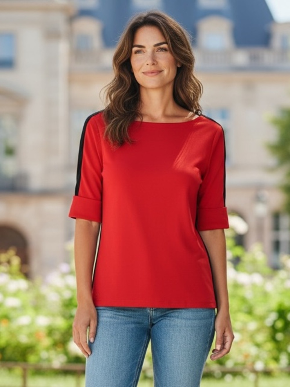 Lauren Ralph Lauren Red Navy Boatneck Tee
